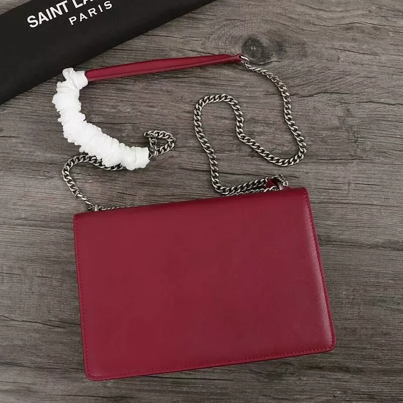 Cheap Saint Laurent Medium Sunset Chain Bag In Leather Red Silver 0113