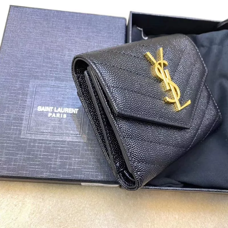 Cheap Saint Laurent Monogram Trifold Card Case In Grained Matelasse Leather Black Gold 0120