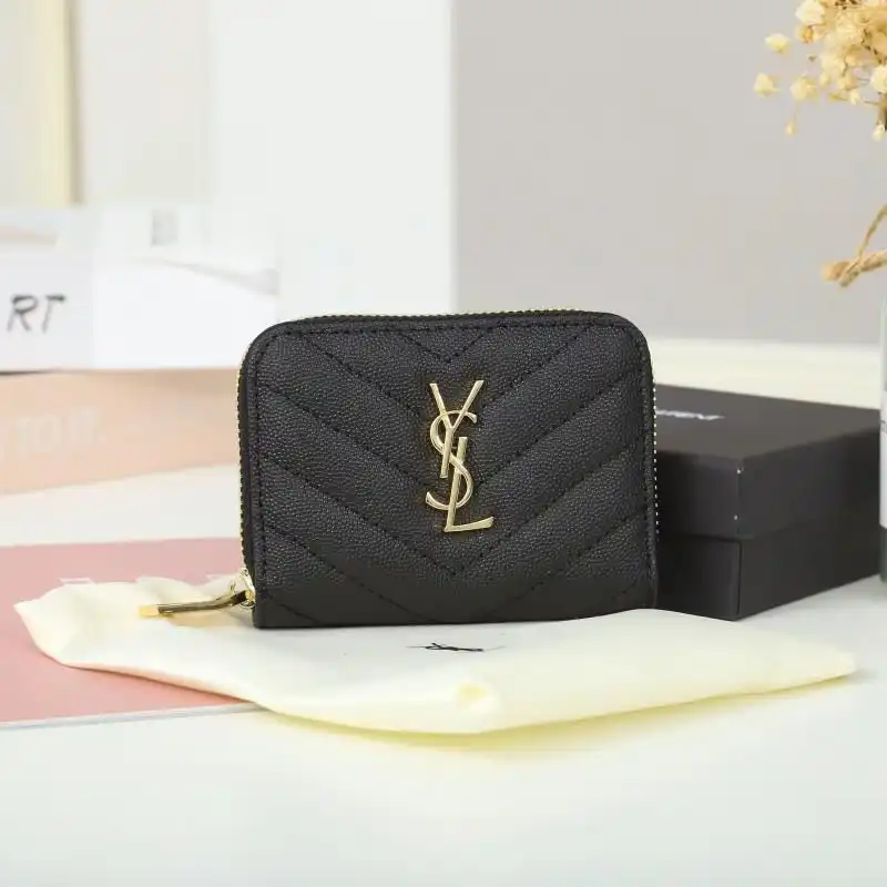 Cheap Saint Laurent Small Monogram Zip Around Wallet In Grained Matelasse Leather Black Gold 0128