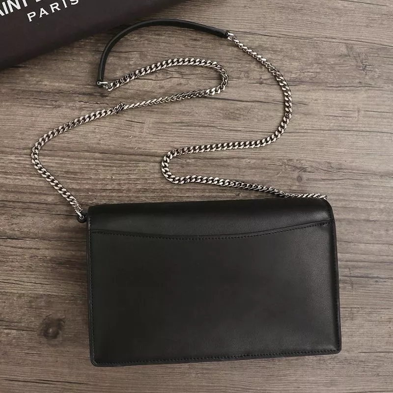 Cheap Saint Laurent Le Sept Chain Bag In Leather Black Silver 0113