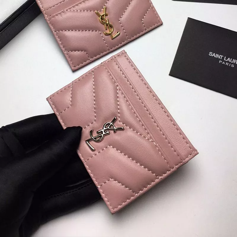 Cheap Saint Laurent Monogram Card Case In Matelasse Lambskin Pink Silver 0119