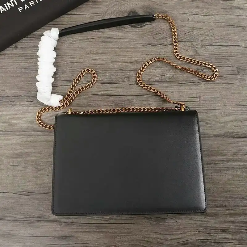 Cheap Saint Laurent Medium Sunset Chain Bag In Leather Black Gold 0129