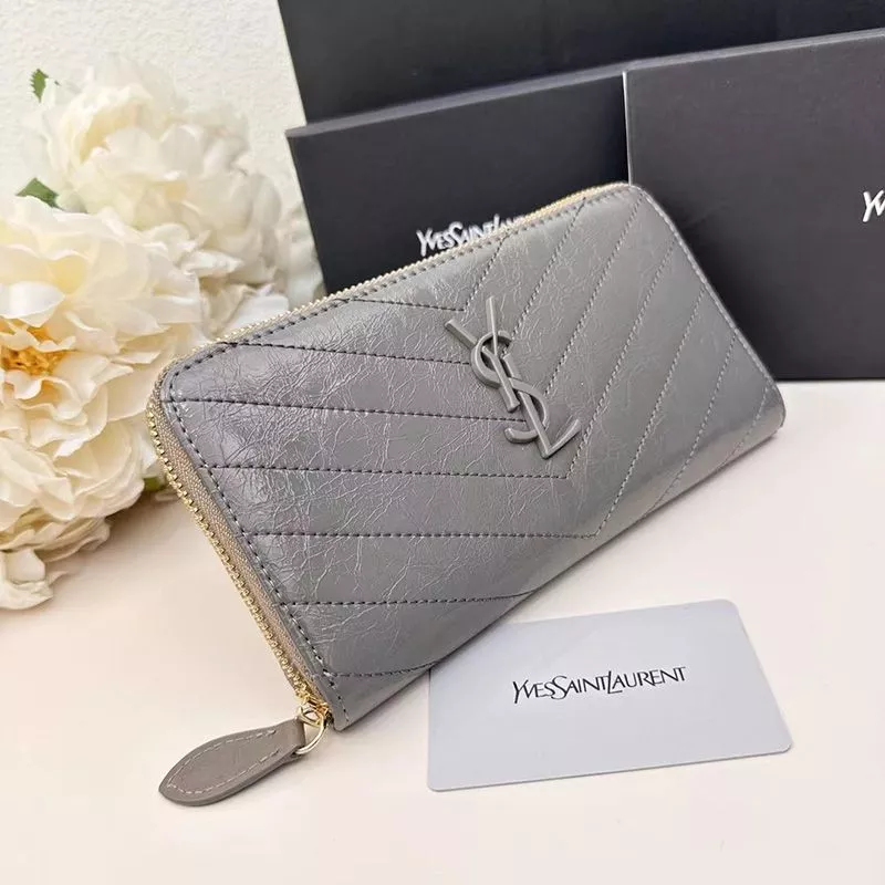 Cheap Saint Laurent Large Cassandra Zip Around Wallet In Crinkled Matelasse Leather Grey 0112