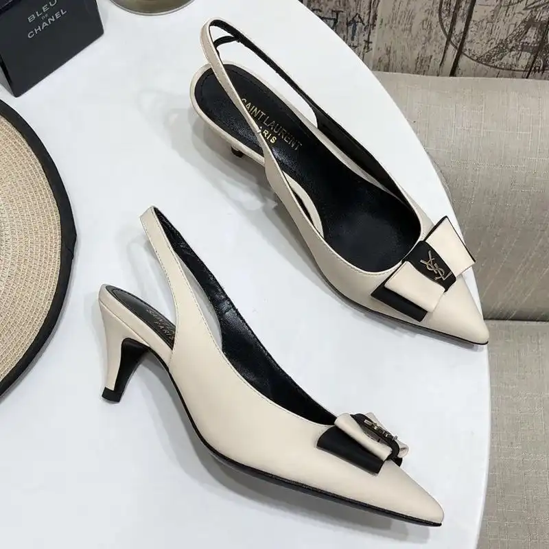 Saint Laurent Anais Bow Slingback Pumps Women Smooth Leather Beige 0123