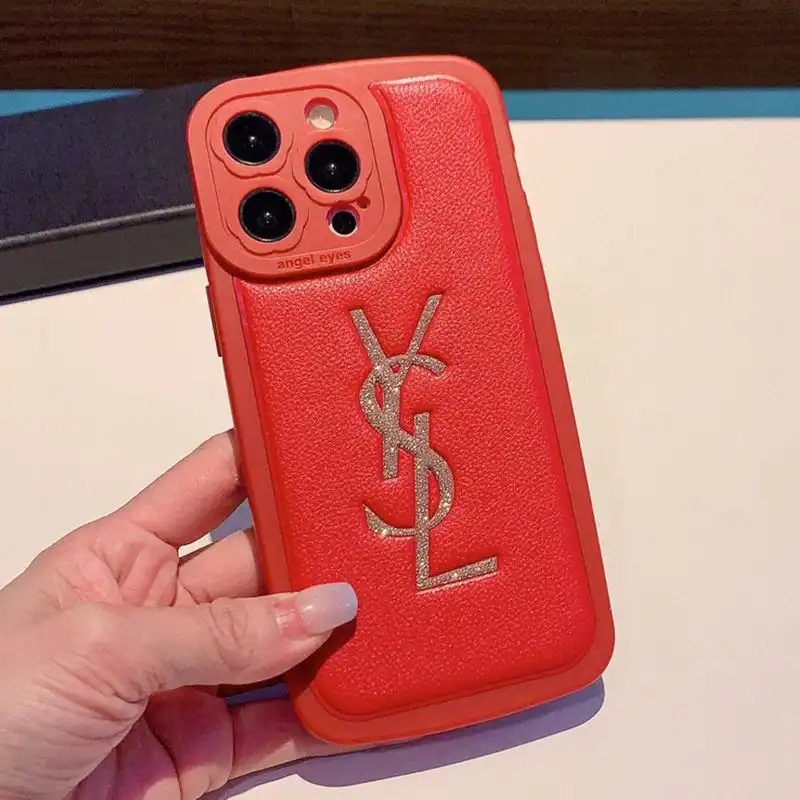 Cheap Saint Laurent Cassandre iPhone Case In Grained Calfskin Red 0131