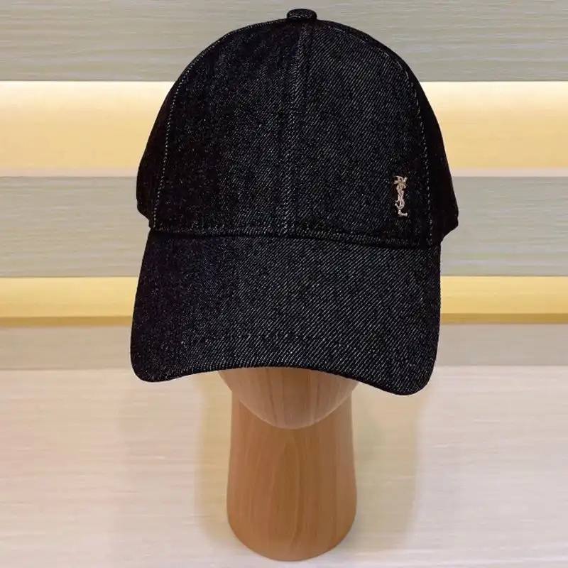 Saint Laurent Cassandre Baseball Cap In Denim Black 0122