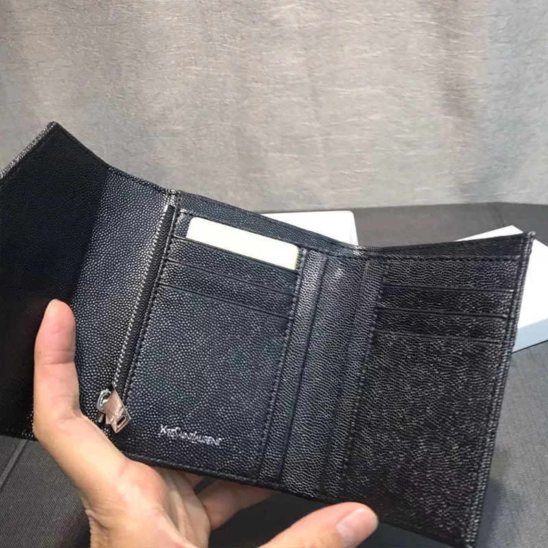 Cheap Saint Laurent Small Envelope Trifold Wallet In Grained Matelasse Leather Black Silver 0112