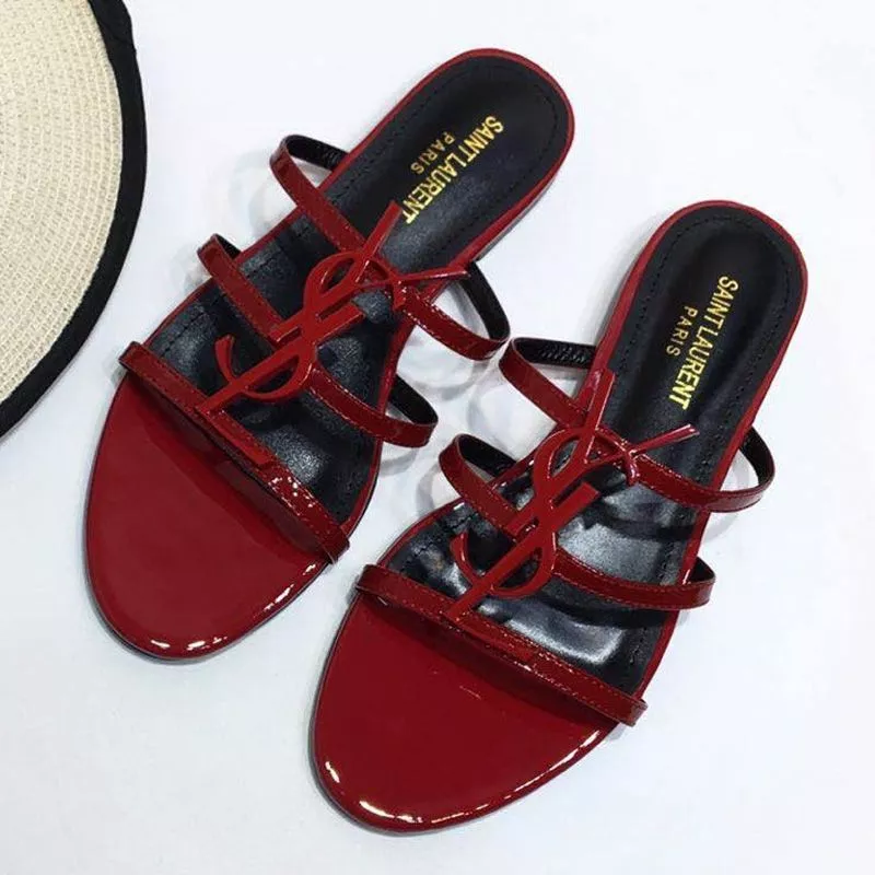 Saint Laurent Cassandra Slides Women Patent Leather Red 0121