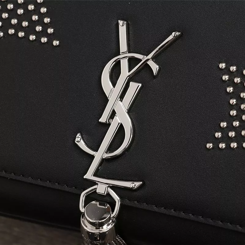 Cheap Saint Laurent Medium Kate Chain Bag with Tassel In Star Studded Leather Black Silver 0113