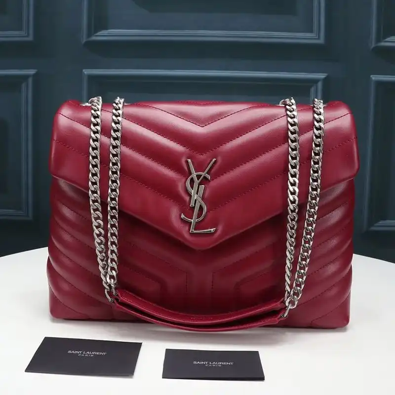 Cheap Saint Laurent Medium Loulou Chain Bag In Y Matelasse Leather Red Silver 0129