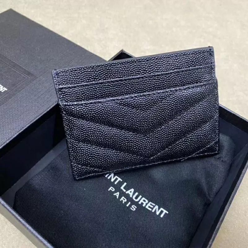 Cheap Saint Laurent Monogram Card Case In Grained Matelasse Leather Black Silver 0120