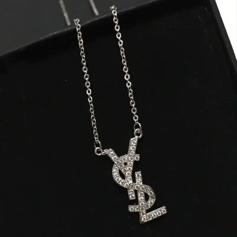 Cheap Saint Laurent Opyum Pendant Necklace In Metal and Crystal Silver 0201