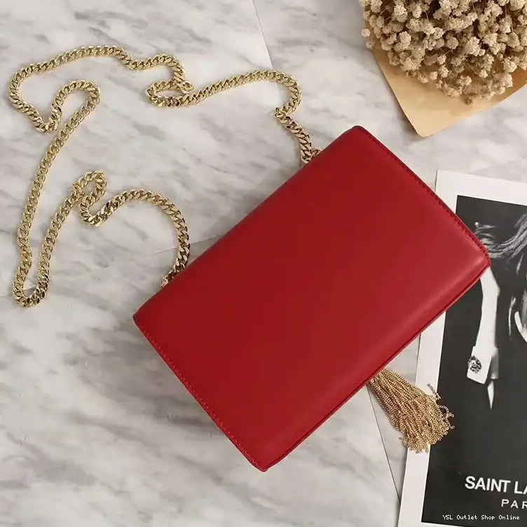 Cheap Gold Red Medium Leather with Tassel In Kate Laurent Saint Chain Bag 0215