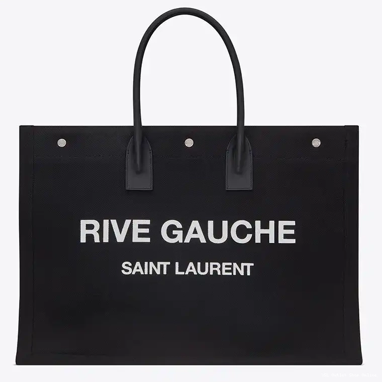 Cheap And Rive Linen Saint Gauche Leather Laurent In Tote Black 0226