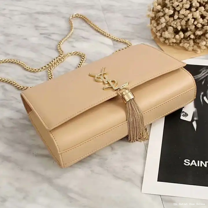 Cheap Medium Gold Saint Laurent Kate In Leather Tassel Apricot Chain Bag with 0215