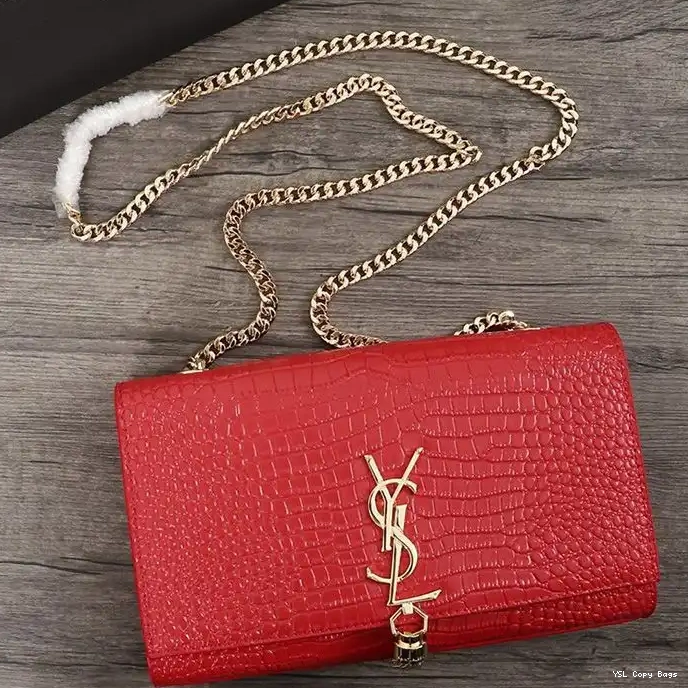 Cheap Saint Shiny Chain with Laurent Embossed In Leather Bag Gold Medium Tassel Red Kate Crocodile 0221