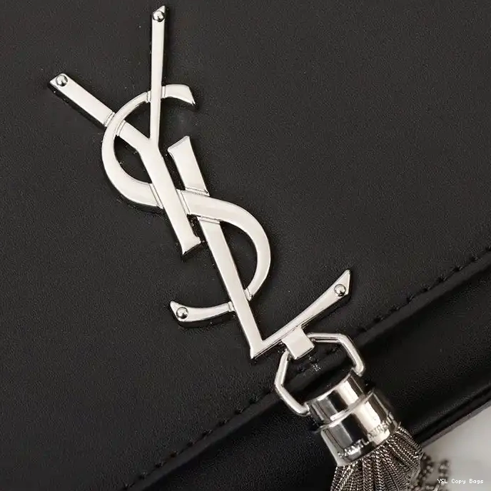 Cheap Medium with Tassel Saint Kate Laurent Black Silver Chain Leather Bag In 0210