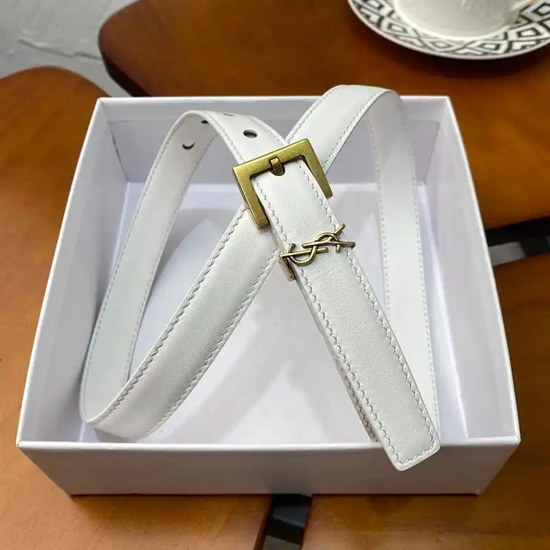 Cheap Saint Laurent Monogram Narrow Belt With Square Buckle In Nappa Leather White Gold 0203