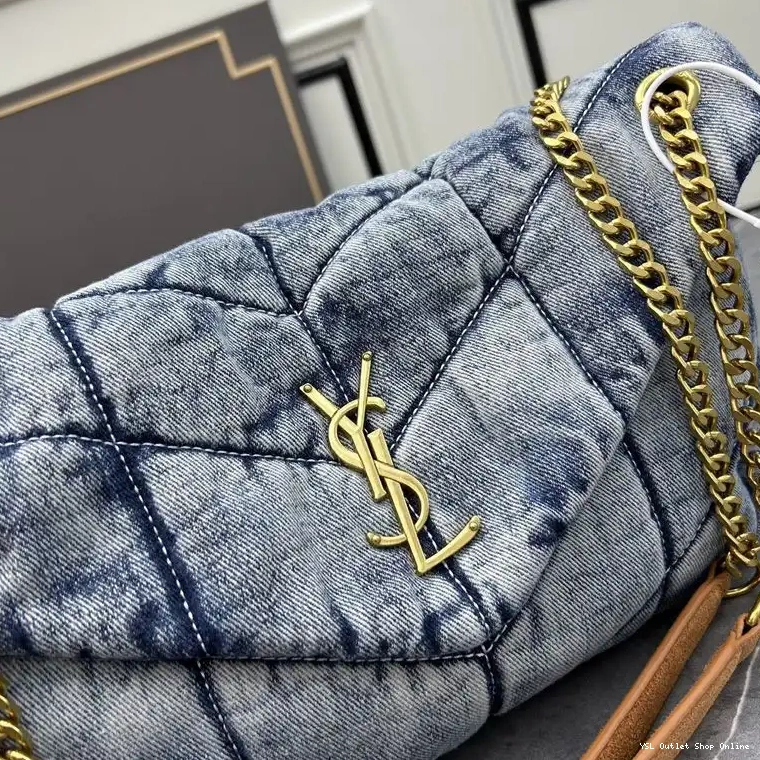 Cheap Saint Laurent Denim Bag In Loulou Puffer Medium Blue Gold 0224