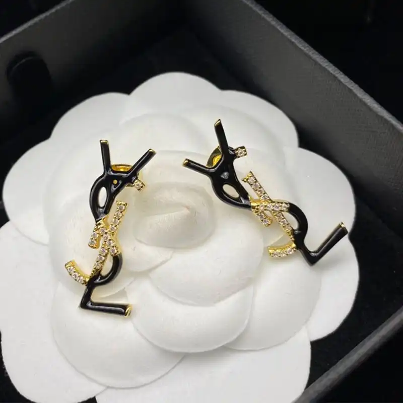 Cheap Saint Laurent Opyum Earrings In Metal, Enamel and Crystals Gold Black 0204