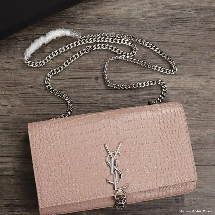 Cheap Crocodile Chain Medium Bag with Shiny Tassel Saint Embossed Kate Laurent Pink In Silver Leather 0215