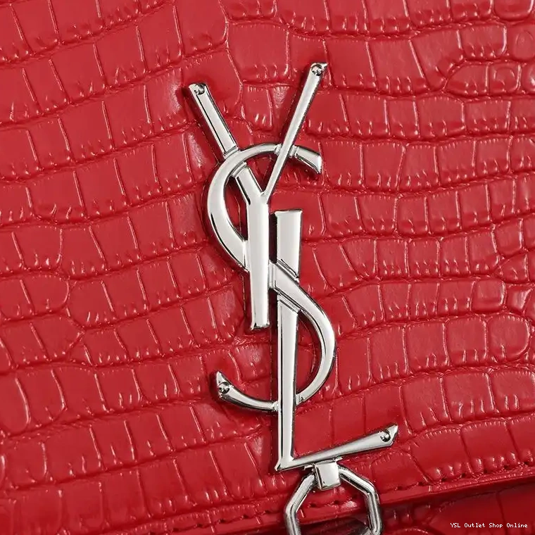 Cheap Red with Saint Laurent In Shiny Leather Silver Embossed Crocodile Chain Kate Medium Bag Tassel 0212