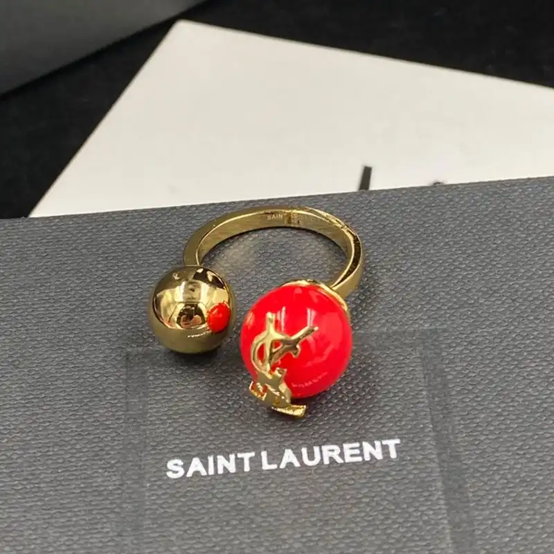 Cheap Saint Laurent Cassandre Pearl And Ball Ring In Metal Gold Red 0204