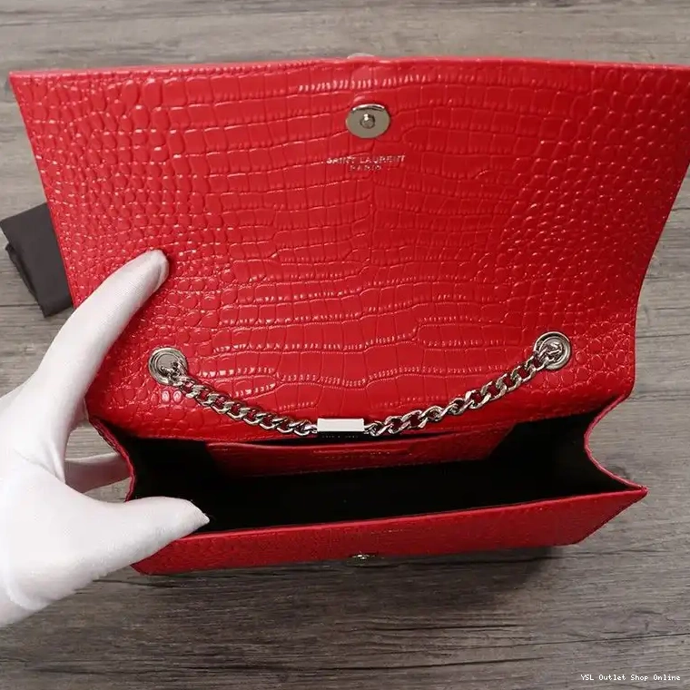 Cheap Red with Saint Laurent In Shiny Leather Silver Embossed Crocodile Chain Kate Medium Bag Tassel 0212