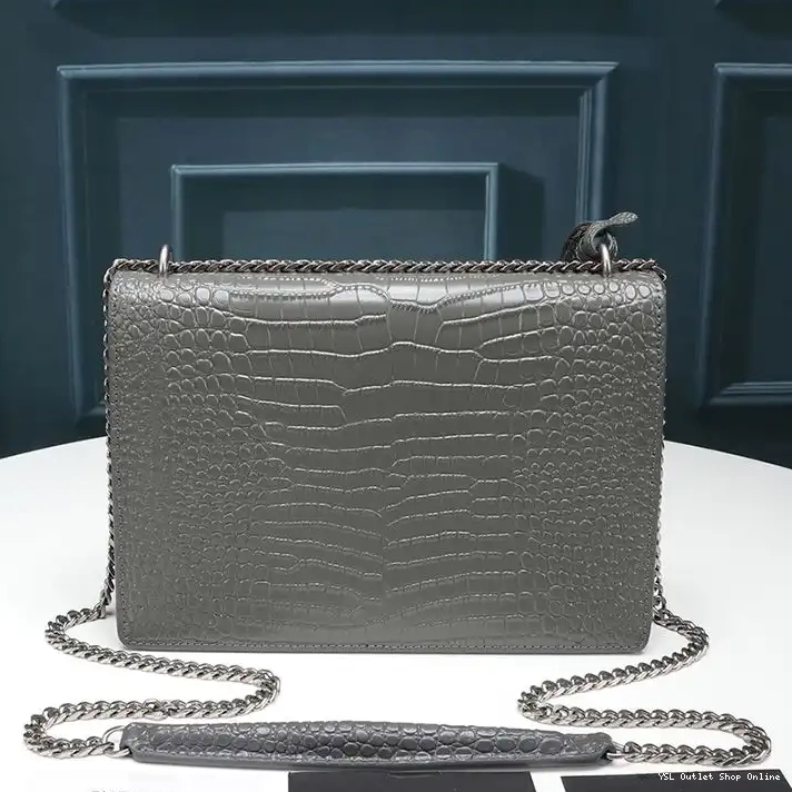 Cheap Sunset Leather Crocodile Grey In Embossed Laurent Saint Chain Bag Silver Medium 0215