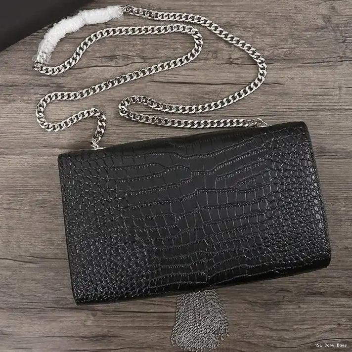 Cheap Bag Leather Black Shiny Laurent Embossed Crocodile Chain Kate Medium Silver Saint In with Tassel 0211