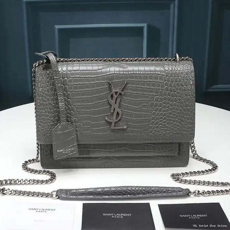 Cheap Sunset Leather Crocodile Grey In Embossed Laurent Saint Chain Bag Silver Medium 0215