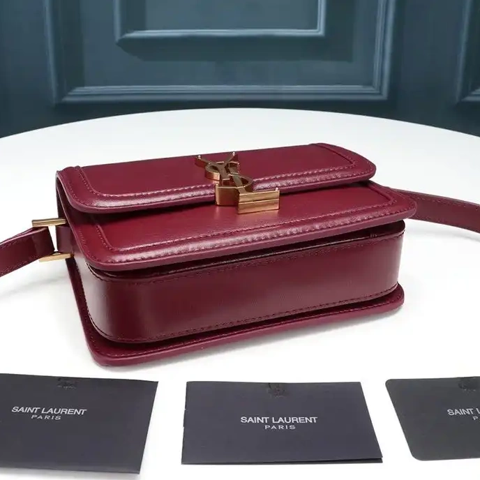 Cheap Solferino Saint In Laurent Gold Small Box Satchel Leather Burgundy 0215