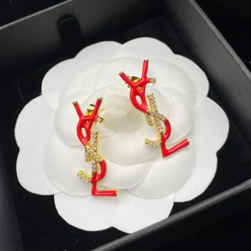 Cheap Saint Laurent Opyum Earrings In Metal, Enamel and Crystals Gold Red 0202