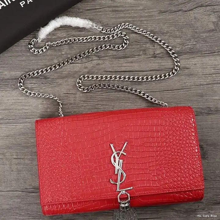 Cheap Crocodile Embossed Silver Red Shiny Tassel Chain Kate In Saint with Laurent Medium Bag Leather 0211