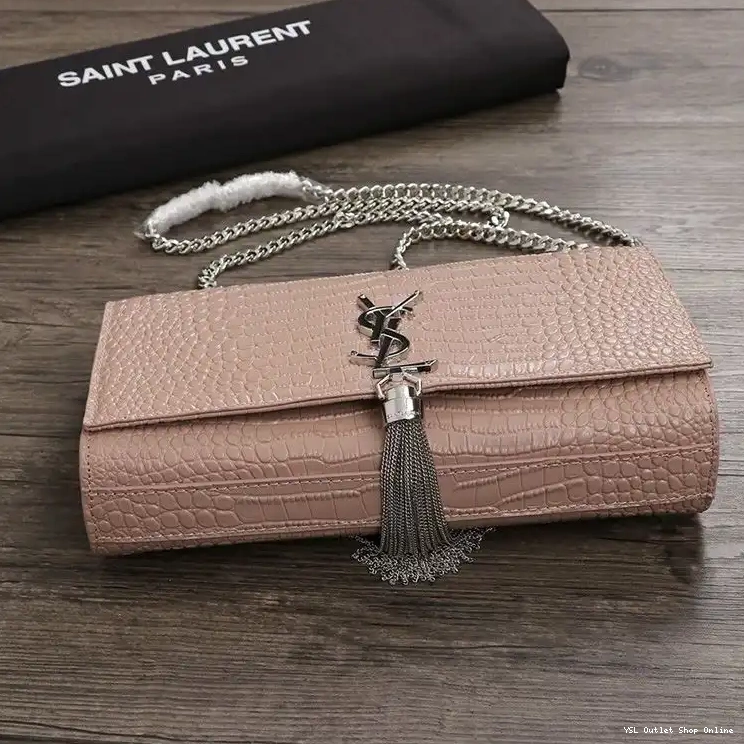 Cheap Crocodile Chain Medium Bag with Shiny Tassel Saint Embossed Kate Laurent Pink In Silver Leather 0215