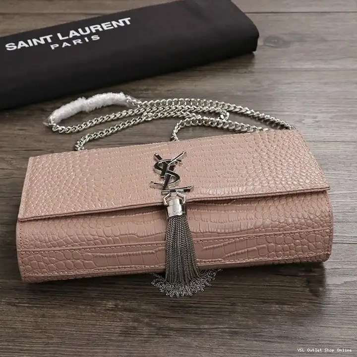 Cheap In Silver Saint with Crocodile Bag Medium Kate Chain Embossed Laurent Pink Leather Shiny Tassel 0210