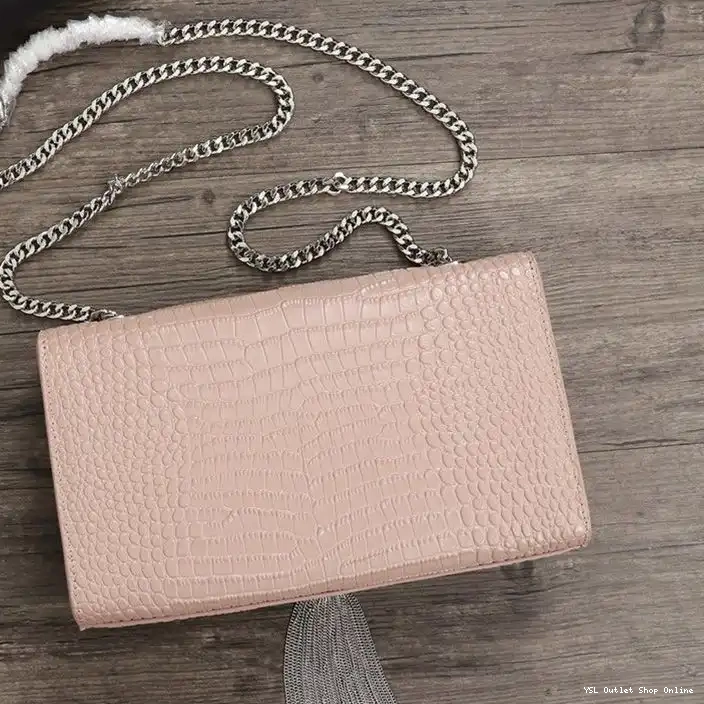 Cheap In Silver Saint with Crocodile Bag Medium Kate Chain Embossed Laurent Pink Leather Shiny Tassel 0210