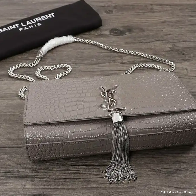 Cheap Saint Silver Chain Leather Embossed with Kate Laurent Tassel Shiny Bag Crocodile Grey In Medium 0213