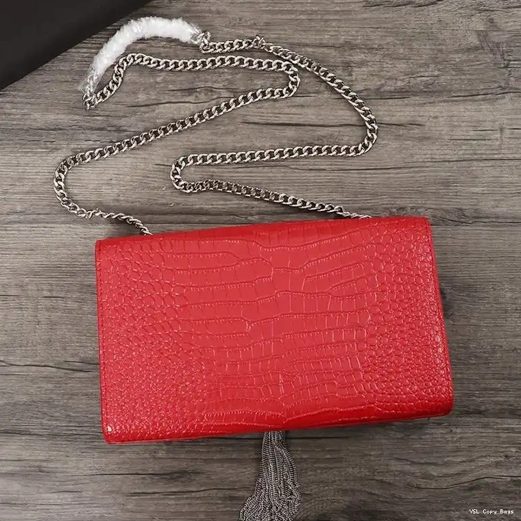 Cheap Crocodile Embossed Silver Red Shiny Tassel Chain Kate In Saint with Laurent Medium Bag Leather 0211