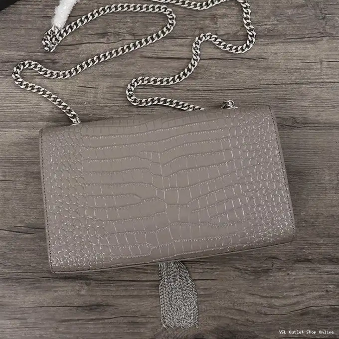 Cheap Saint Silver Chain Leather Embossed with Kate Laurent Tassel Shiny Bag Crocodile Grey In Medium 0213