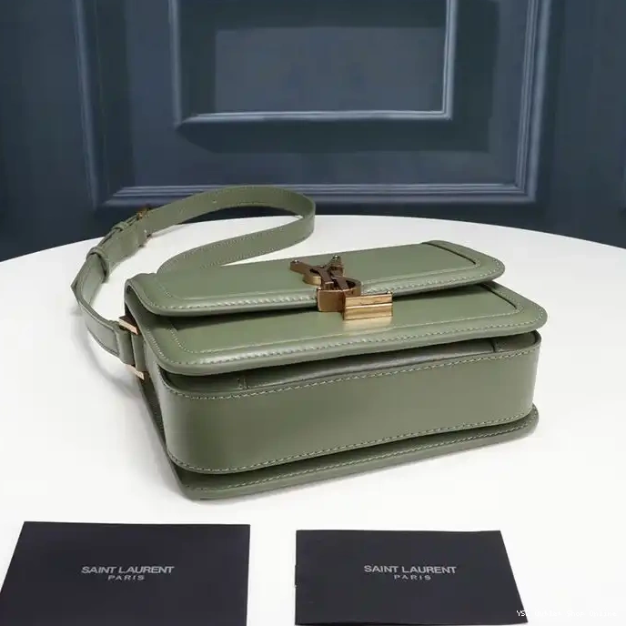 Cheap Saint Box Satchel Small Green In Solferino Laurent Leather Gold 0214