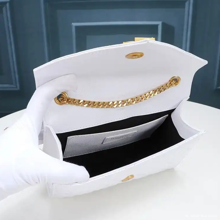 Cheap Saint Envelope In Chain Gold Laurent Leather Mixed White Bag Small Grained Matelasse 0210