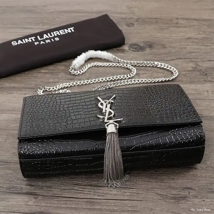 Cheap Bag Leather Black Shiny Laurent Embossed Crocodile Chain Kate Medium Silver Saint In with Tassel 0211