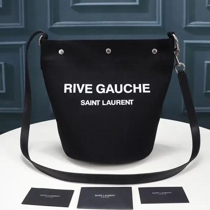 Cheap Bucket Laurent And Black Linen Gauche Saint Leather In Bag Rive 0219