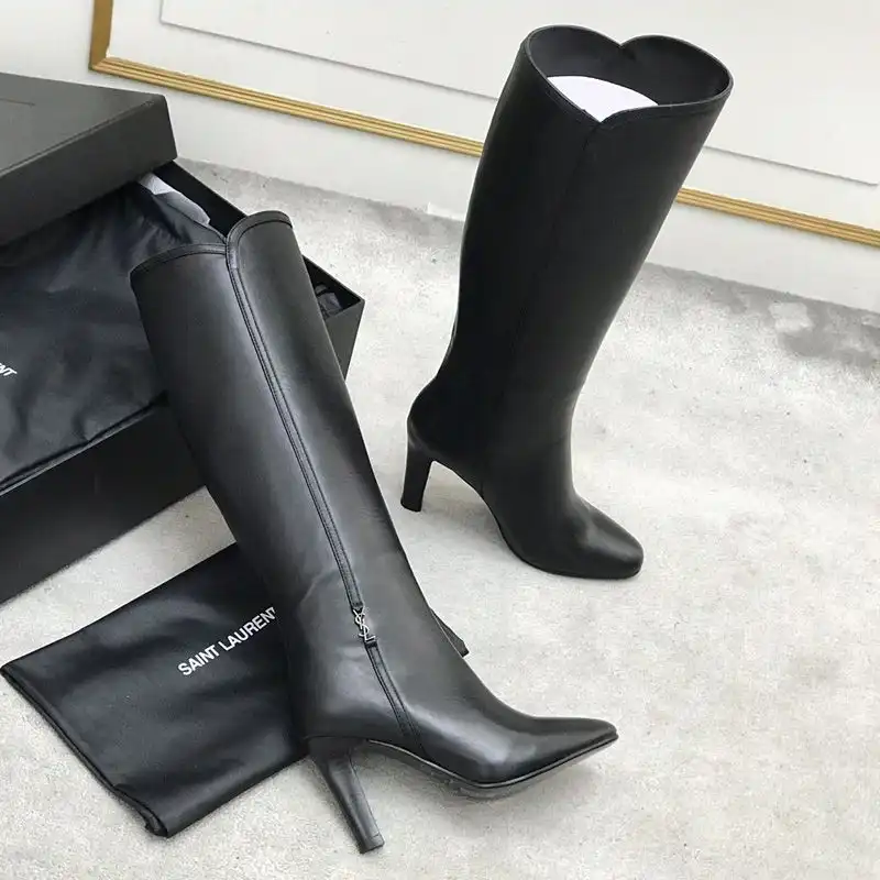 Cheap Saint Laurent Jane Knee Boots with YSL Signature Women Smooth Leather Black 0206