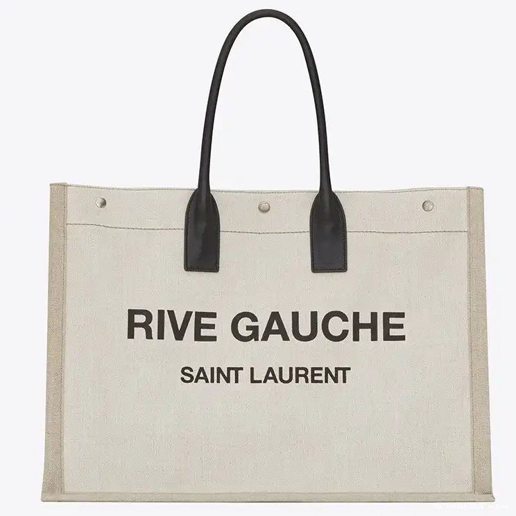 Cheap Tote Linen And Rive Leather Saint White Laurent In Gauche 0215