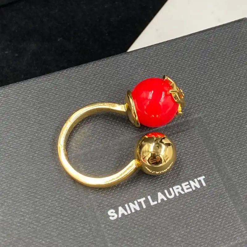 Cheap Saint Laurent Cassandre Pearl And Ball Ring In Metal Gold Red 0204