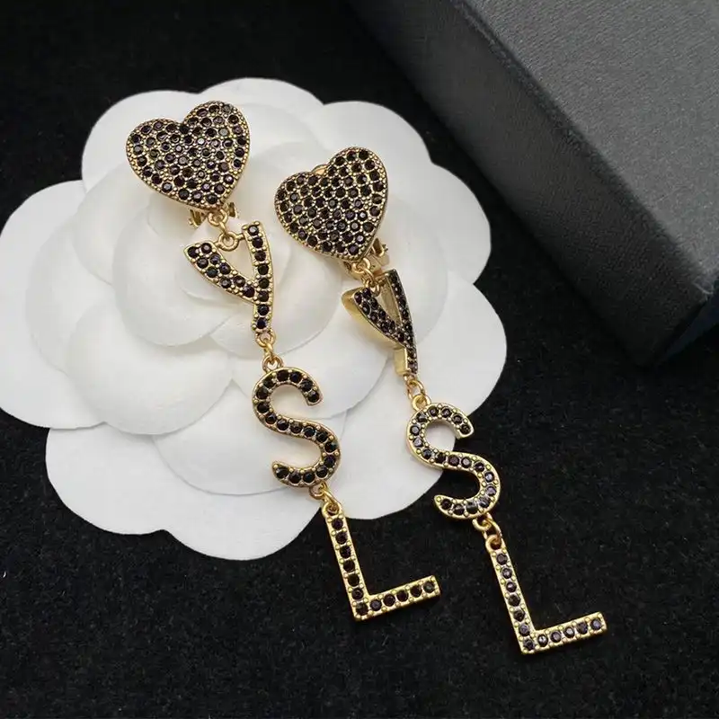 Cheap Saint Laurent Opyum Heart Earrings In Metal And Crystal Gold 0204