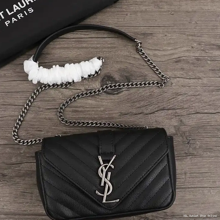 Cheap Silver Bag Black Saint Laurent Chain Envelope Mini Leather In Matelasse 0216