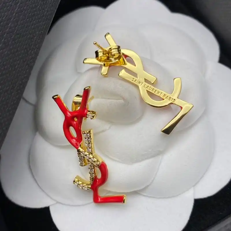 Cheap Saint Laurent Opyum Earrings In Metal, Enamel and Crystals Gold Red 0202